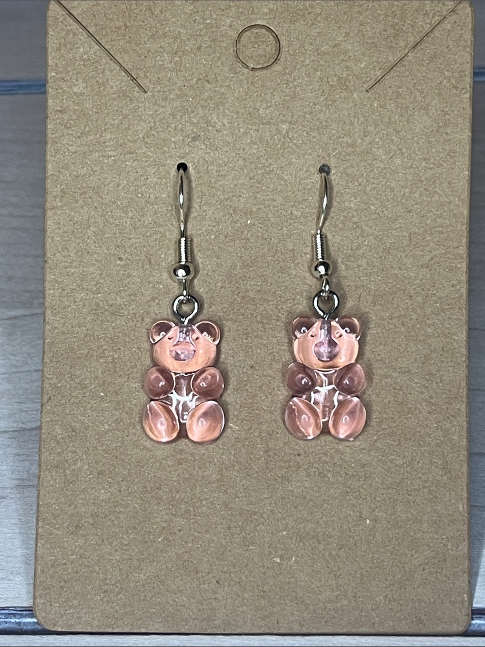 Handmade Pink Gummy Bear Earrings - Picture 1 of 2